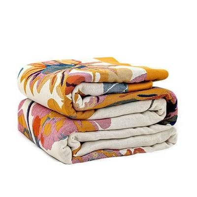LUTBM Boho Throw Blanket 100% Cotton Soft Bed Throw Twin Lightweight Summer Blanket Floral Bird & Butterfly Room Decor Breathable Bed Blankets,60"x80" All Season Reversible Blankets for Couch Chair