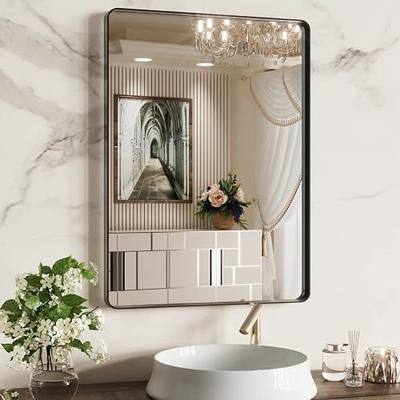 WEER Black Bathroom Mirror 22X30 Inch Metal Framed | Matte Black Bathroom Vanity Mirror, Rounded Rectangle, Tempered Glass, Anti-Rust, Hangs Horizontally or Vertically
