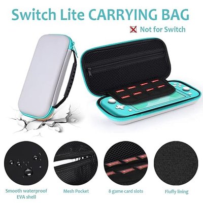 GeeRic 8PCS Case Compatible with Switch Lite, Carrying Case Accessories Kit, 1 Soft Silicon Case + 2 Screen Protector + 4 Thumb Caps + 1 Storage Carrying Gray