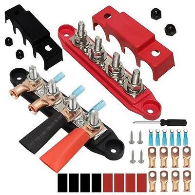 12V Marine Bus Bar, 4 Post Battery Terminal Distribution Block Bus Bar Pair with Cover for Automotive RV Truck (5/16"(M8) with Terminal Ring, 250A)