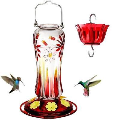 Kingsyard Glass Hummingbird Feeders for Outdoors Hanging | Leak-Proof Base, Ant Moat & 6 Bee-Proof Ports, Circular Perch with 360° Feeding, 25 oz Nectar Capacity, Garden Decor, Red