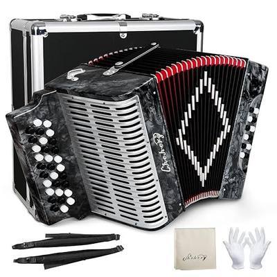 Accordion 31Key 12Bass Diatonic G/C/F w Case Strap Gloves Cloth (Sliver) | Push-Pull Tuned;Ergonomic Keys;Airtight Bellows;Tuned Reeds