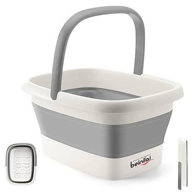 Beinilai Collapsible Foot Bath Basin for Soaking Feet,Foot Soak Tub,Plastic Foot Bucket with Handles and Massage Acupoint,Foldable Laundry Basket-Gery