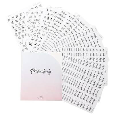 Clear Black Foil Planner Stickers, Productivity, Functional, Icons, Words, Easy-to-Read, Over 600 Stickers, Folder Included, Organize, Aesthetic, Minimal - Midnight