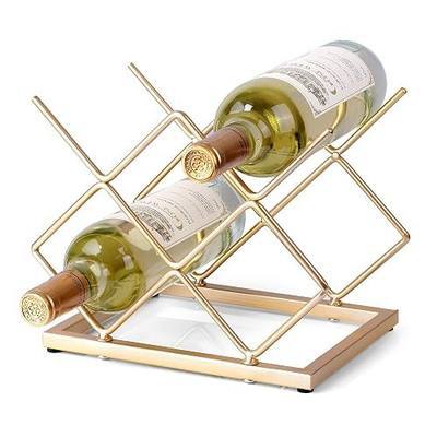 Countertop Wine Rack - 5 Bottle Freestanding Modern Gold Metal Small Wine Rack - Tabletop Wine Holder Stand for Cabinet, Pantry, Wine Bottle Storage…