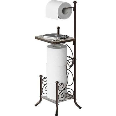 Simple Houseware English Style Toilet Paper Stand Holder w/Woodtop, Bronze | 4 Paper Rolls, 8.5" x 8.75" x 29.2"
