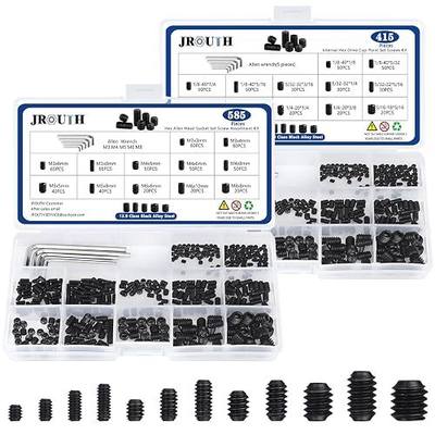 1000pcs Metric + SAE Set Screw Assortment Kit, Internal Hex Drive Cup-Point Allen Screws Set 12.9 Class Alloy Steel Grub Screw (M3-M8, 1/8"-40 to 5/16"-18)