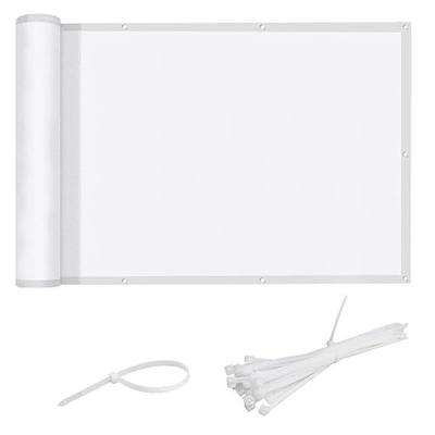 LOVE STORY 3 x10 White Waterproof Balcony Privacy Screen Cover - Opaque Fence Covering Privacy, 100% Polyester Fabric, UV Protection Shield for Apartment Railing,Outdoor Patio, Deck, Porch
