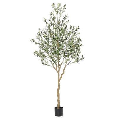 Nafresh Tall Faux Olive Tree,7ft(84in) Realistic Potted Silk Artificial Indoor with Green Leaves and Big Fruits for Home Office Living Room Bedroom Stairs Foyer Decor.