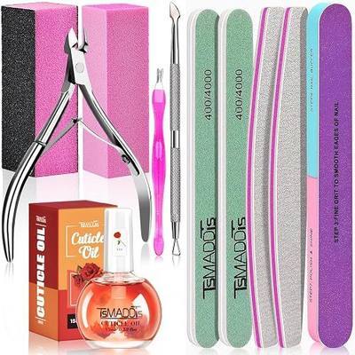 TsMADDTs Manicure Tools Kit Nail Care Kit with 3 pcs Files, 2 pcs Buffer Blocks, 2 Polishing Buffers, Cuticle Nipper, Pusher and Cuticle Oil