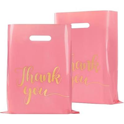 Pink Thank You Shopping Bags for Small Business 12x15, 100 Pack | Extra Thick 2.36 Mil, Plastic Thank you bags with Handle, For Retail, Boutique, Clothes, Party Favors, Craft Fairs, Gift