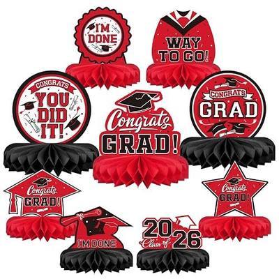 9PCS Graduation Decorations 2026 Congrats Grad Table Centerpiece Congratulate Graduation Honeycomb Table Toppers for Graduation Party Supplies(Red,Black)