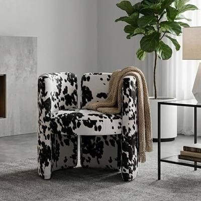 chairus Modern Dining Chair Unique Velvet Barrel Chair Cute Comfy Upholstered Accent Chair for Living Room/Bedroom/Reception, Cow