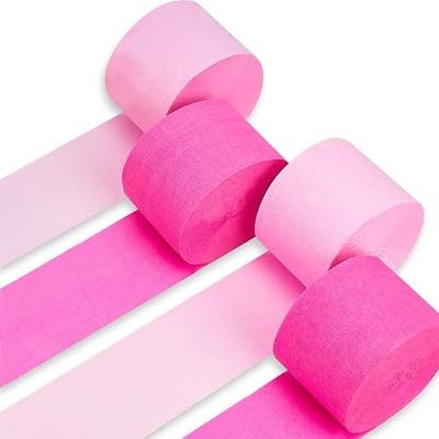 PartyWoo Crepe Paper Streamers 4 Rolls 328ft, Pack of Hot Pink and Pink Crepe Paper for Party, Wedding, Birthday, Baby Shower Decorations, Valentines Day Decorations (1.8 Inch x 82 Ft/Roll)