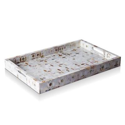 Handicrafts Home 17x11 Decorative Tray, Rectangular Ottoman Coffee Table Tray, Serving Tray, Gift Tray, Mother of Pearl Resin Inlay Wood Tray with Handles for Living Room Dining Centerpiece Display