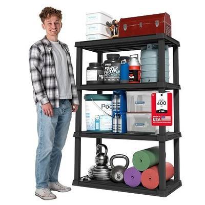 IRIS USA 4-Shelf Heavy Duty Plastic Storage Shelves, 600lb Capacity, 56" H x 36" W x 18" D, Large Modular Shelving Unit Storage Organizer for Garage, Home, Warehouse & Gym, Storage Rack - Black