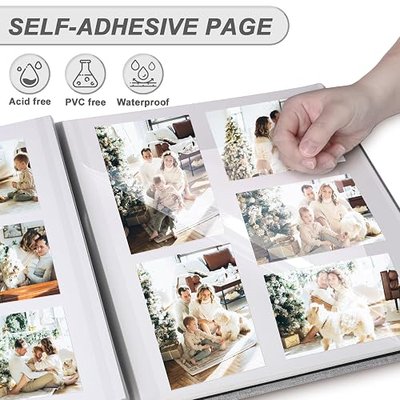 Photo Album Self Adhesive Pages Scrapbook 40 Pages, 11x10.6 Grey | Magnetic Photo Albums with Sticky Pages Books for 4x6 5x7 8x10 Pictures with A Metallic Pen for Baby Family Wedding