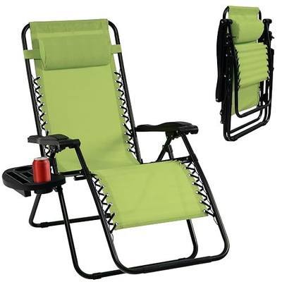 Tangkula Zero Gravity Chair, Folding Patio Lounge Chair Adjustable Outdoor Recliner with Cup Holder, Wide Armrest for Patio Garden Poolside Outdoor Yard Beach, Support 350 lbs (1, Green)