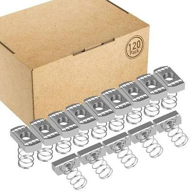 Strut Channel Nuts 1/2"-13 with Standard Spring (120 Pcs) | 9mm Thickened Spring Channel Nuts, Grade 5, Thickened Zinc Plated, for 1-5/8" Strut Channel, Solar Panels Mounting