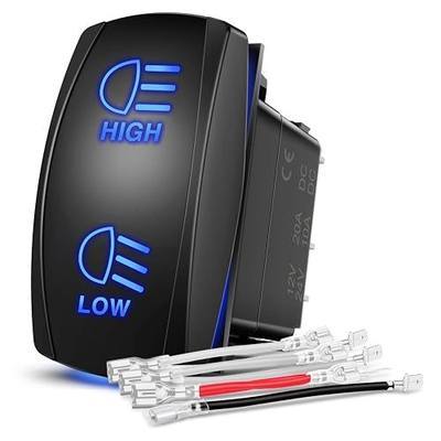 Nilight High Low Beam Headlights Rocker Switch 7Pin Jumper Wires Blue | Toggle On/Off/On DPDT 12V 24V High/Low for Cars Trucks Caravans Trailer Tractor RV SUV ATV UTV