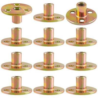 12Pcs 1/4"-20 Carbon Steel T-Nut Zinc-Plated Insert Nuts | Thickened Zinc-Plated Three-Hole Design, Corrosion-Resistant Indoor Outdoor Use, Countersunk Keeps Screw Flush With Surface