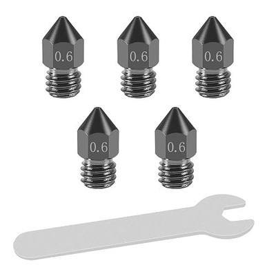 Aokin 5 Pcs 0.6mm Hardened Steel Nozzles MK8 Nozzles 3D Printer Nozzles with High Temperature Wear Resistant for Creality Ender 3/3 Pro/3 V2, Ender 5/5 Pro, CR-10/10S, Makerbot, with Flat Wrench