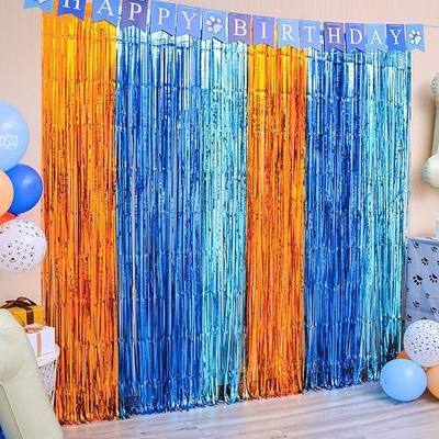 LOLStar Blue Dog Birthday Decorations, 2 Pack Dog-Themed Party Supplies | 3.3x6.6 ft Orange Blue and Light Blue Tinsel Photo Booth Props Streamer, Birthday Photo Backdrop for Boys Girls Party Decor
