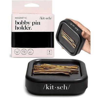 Kitsch Magnetic Bobby Pin Holder - Cute Stuff, Strong Magnetic Pin Holder for Desk & Vanity, Securely Holds Metal Hair Clips, Bobby Pins & Paper Clip - Black, 1 Pc