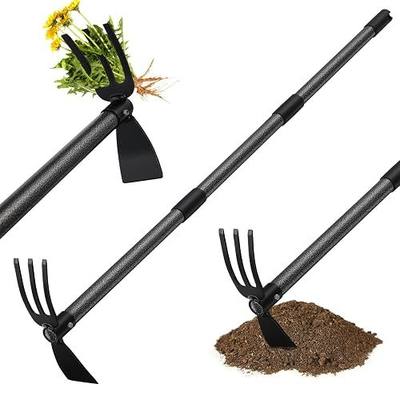 Lilyvane Hoe Garden Tool,45 Inch Long Garden Hoe and Cultivator, Garden Hand Tiller with Long Handle,Heavy Duty Garden Tools Hoe Cultivator for Gardening,Weeding, Tilling,Lossening Soil,Planting