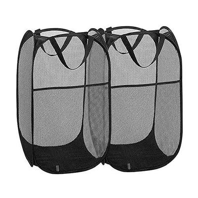 2 Pack Pop Up Laundry Hampers, Collapsible Mesh Laundry Basket, Foldable Clothes Hampers for Bathroom, College Dorm, Travel, Cruise (Black)