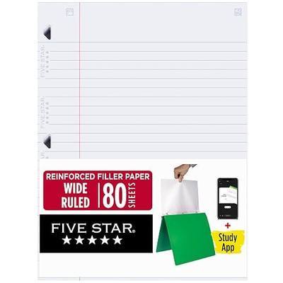 Five Star Loose Leaf Paper + Study App, Wide Ruled Filler Notebook Paper, Reinforced, Fights Ink Bleed, 8" x 10-1/2", 80 Sheets (150002)