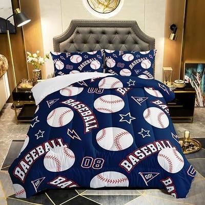 QOOMO 3D Baseballs Comforter Twin Size,Blue Baseball Kids Bedding Set,3Pcs Bedding Set Printed Comforter with 2 Pillowcases,Down Alternative,Soft and Lightweight,for All Seasons