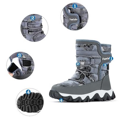 PAMLULU Outdoor Slip Resistant Warm Waterproof Boys Winter Snow Boots for Kids Toddler