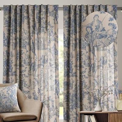 Maison d' Hermine Curtains for Living Room 100% Cotton 50"x96" (Pack of 2) | 96 inches long Light Filtering Toile Curtains for Windows with Rod and Loop Pockets - The Miller - Blue