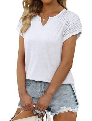 XIEERDUO Womens Summer Tops Casual V Neck T Shirts Short Sleeve Shirts Loose Fit Flowy