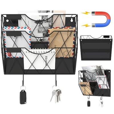 Patvingot Strong Magnetic File Holder, 3-Tier No-Drill Organizer | File cabinets, refrigerator sides and whiteboards, up to 8.8 lb, 3 tiers keep folders, mail and magazines visible and sorted