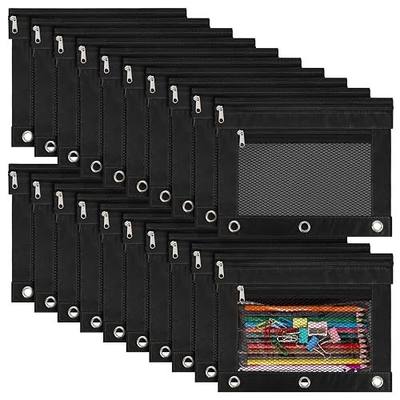 IKAYAS 20 Pack Black Pencil Pouch bulk 3 Ring Binder Pouch with Zipper, Pouch Bags for Classroom bulk Pencil Box Case for Storing School Students Teacher Supplies