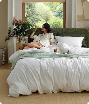 Bedsure 100% Washed Cotton Duvet Cover King Size - Natural White Minimalist Bedding Set Linen Like - PureWoven Plain Simple & Soft Comforter Cover for All Seasons (Natural White, King, 104"x90")