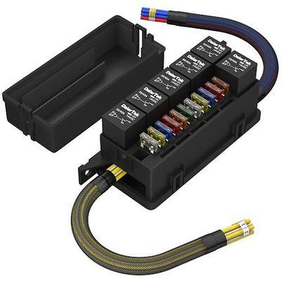 RVBOATPAT 12V Fuse Relay Box with 6 Relays and 11 Way ATC/ATO Blade Fuses, Pre-Wired Fuse and Relay Box 12 Vlot Relay Fuse Box Block for Automotive Marine Boat