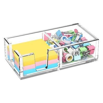 Acrylic Sticky Note Holder, Self-Stick Note Pad Holder W/O Pads - Note Dispenser Memo Pad Holder Desk Organizer for School Office Home (3''x3'' 2IN1 Clear)