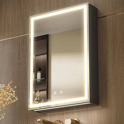 KWW LED Bathroom Mirror Cabinet, Light Adjustment, Anti-Fog, Sockets&USBs