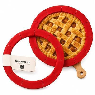 CARGEN Adjustable Silicone Pie Crust Shield Edge Protector 2 Pcs Red | Prevents pie crust edges from burning or over-browning. Dishwasher-safe protector adjusts to fit 8-11 inch pans