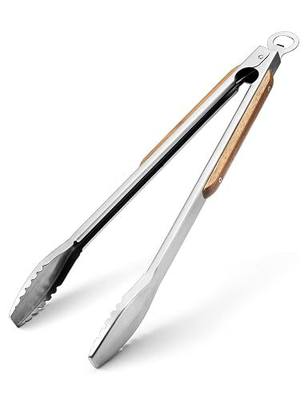 19.5"/50cm Extra Long Wood-Handled Grill Tongs | Heavy Duty Stainless Steel Metal Tongs for BBQ, Grilling, Barbecue, Charcoal, Cooking