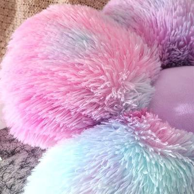 Faux Fur Pillow,Flower Shaped Throw Pillow Butt Cushion Flower Floor Pillow,Seating Cushion,Cute Room Decor & Plush Pillow for Bedroom Sofa Chair (19.7 Inches, Rainbow Purple)