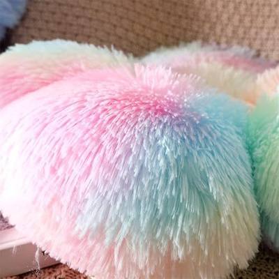 Faux Fur Pillow,Flower Shaped Throw Pillow Butt Cushion Flower Floor Pillow,Seating Cushion,Cute Room Decor & Plush Pillow for Bedroom Sofa Chair (19.7 Inches, Rainbow Pink)