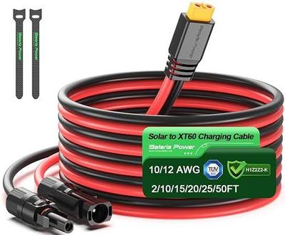 Bateria Power 10 Feet Solar to XT60 Extension Cable, 12AWG Solar Panel Connector to XT60 Charge Adapter for Connecting to Portable Power Station, RV, EcoFlow, Anker, BLUETTI & Generator