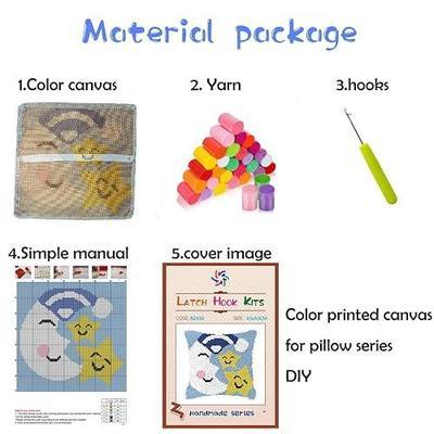 Latch Hook Kits Pillow Plant Flower Leaves Printed Canvas Cushion Crochet Yarn Needlework Hook Latch DIY Kit Embroidery Pillowcase Rug Cover Home Sofa Christmas Decoration 43x43cm