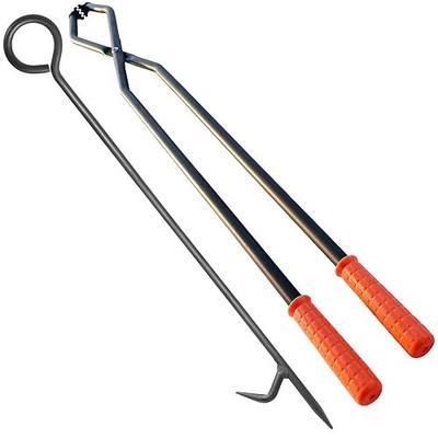 TAFIEDA Fireplace Tongs Log Grabber & Poker. 40 Inches Heavy Duty Fire Poker & Tongs. Upgraded Fire Tongs Fire Poker for Indoor & Outdoor Use. Best Fireplace Fire Pit Tools.