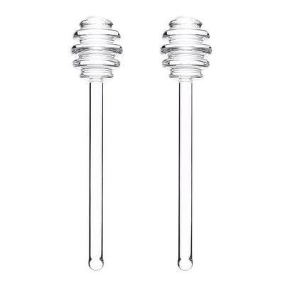 WAFJAMF 2 Pcs 6" Glass Honey Dipper Stick, Syrup Stirrer Spoon for Jar | Clear Jam Drizzler, Reusable Tea Stir Rod, Non Porous Wand, Smooth Coffee Mixer, Kitchen Dessert Server