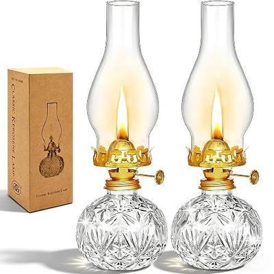 Large Chamber Oil Lamps Glass Clear Kerosene Hurricane Lantern Vintage | 2 Pieces Decorative lamp for indoor use Winter Emergency Lighting Tabletop Decor 11in for Christmas Thanksgiving Classic